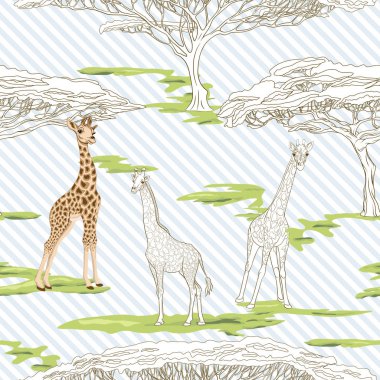 Zürafa ile Seamless modeli. Vektör çizim.