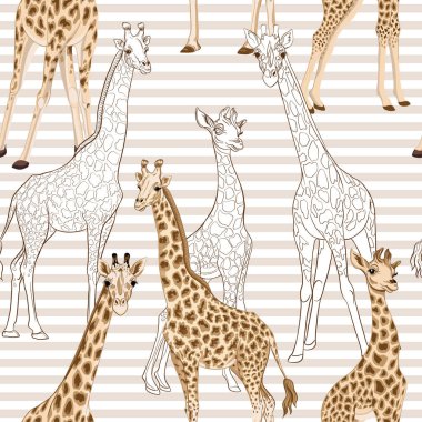 Zürafa ile Seamless modeli. Vektör çizim.