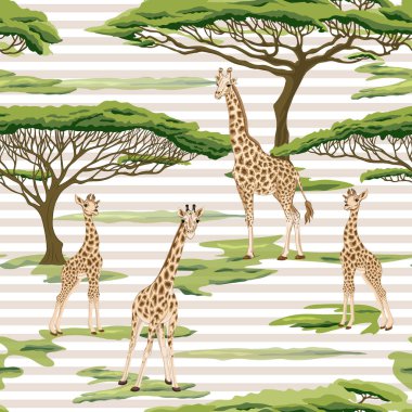 Zürafa ile Seamless modeli. Vektör çizim.