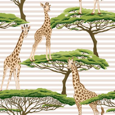 Zürafa ile Seamless modeli. Vektör çizim.