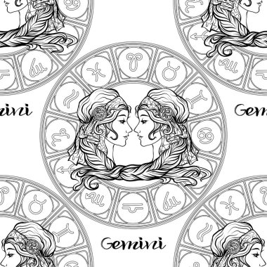 Bir Astroloji, zodyak işaretleri sembolleri ile Seamless modeli