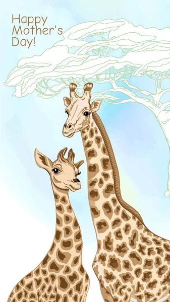 Background with giraffe family. Vector Illustration. — Stock Vector