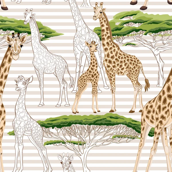 Zürafa ile Seamless modeli. Vektör çizim.