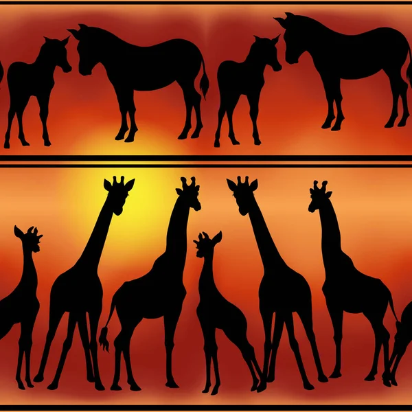 Patrón sin costuras, fondo con siluetas de animales africanos — Archivo Imágenes Vectoriales