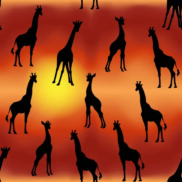 Seamless pattern, background with silhouettes of african animals — Stock Vector