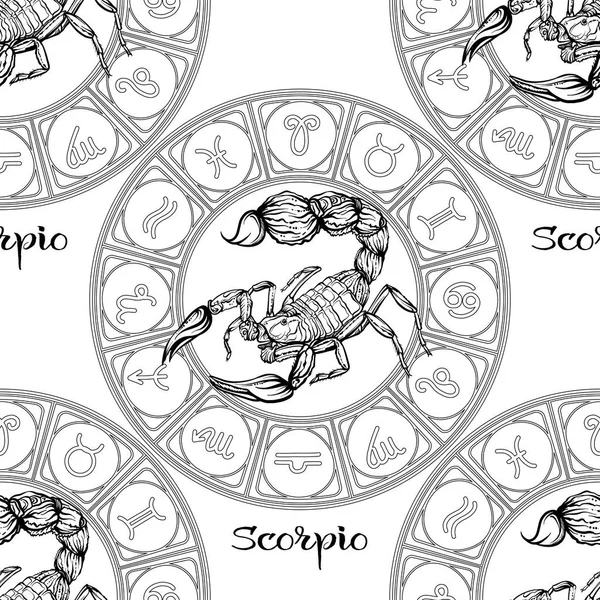 Modèle sans couture avec des symboles d'un horoscope, signes du zodiaque — Image vectorielle