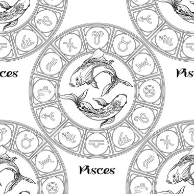 Bir Astroloji, zodyak işaretleri sembolleri ile Seamless modeli