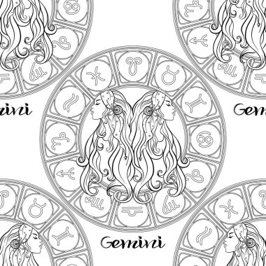 Bir Astroloji, zodyak işaretleri sembolleri ile Seamless modeli