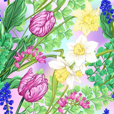 Çiçek seamless modeli, arka plan bahar çiçekleri ile. 