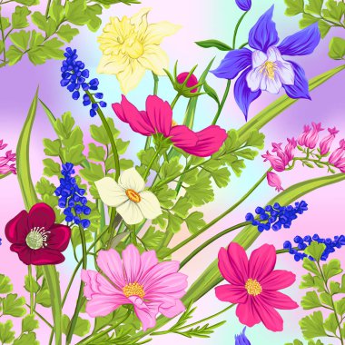 Floral seamless pattern, background with spring flowers.  clipart