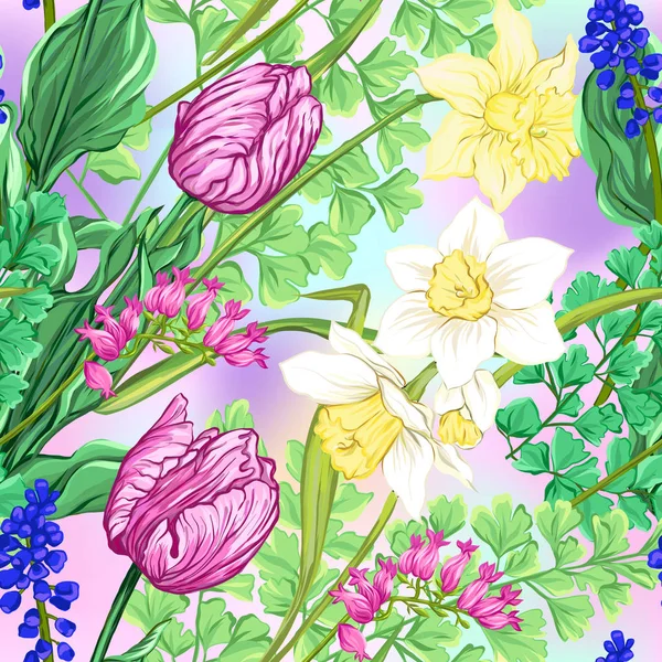 Çiçek seamless modeli, arka plan bahar çiçekleri ile. 