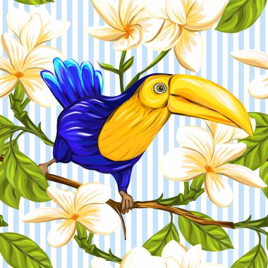 Dikişsiz desen, arka plan beyaz plumeria ile