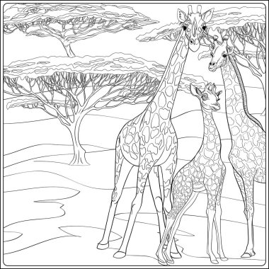 Arka plan Afrika hayvanları ile. Anahat vektör çizim.