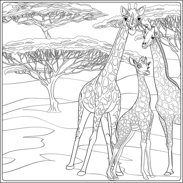 Arka plan Afrika hayvanları ile. Anahat vektör çizim.