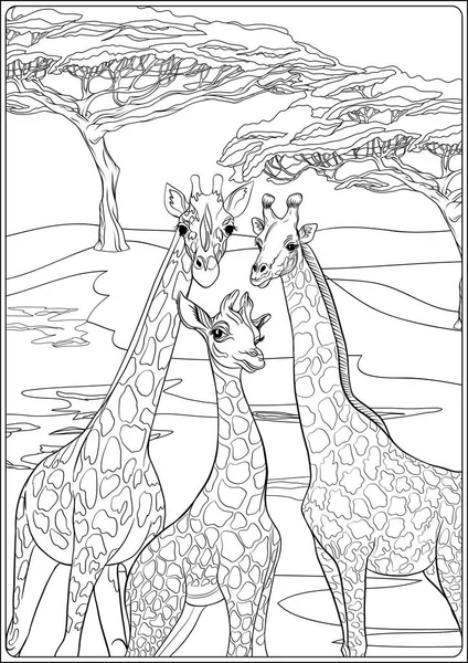 Arka plan Afrika hayvanları ile. Anahat vektör çizim.