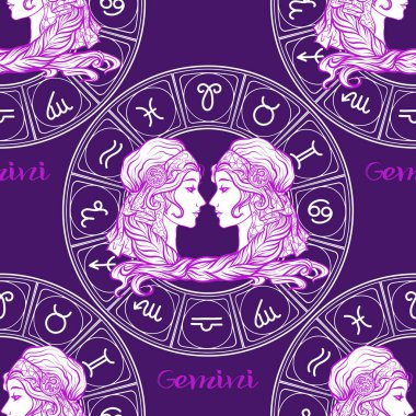 Bir Astroloji, zodyak işaretleri sembolleri ile Seamless modeli