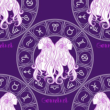 Bir Astroloji, zodyak işaretleri sembolleri ile Seamless modeli