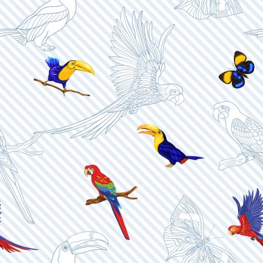 Dikişsiz desen, kuşlar ile arka plan. Vektör çizim