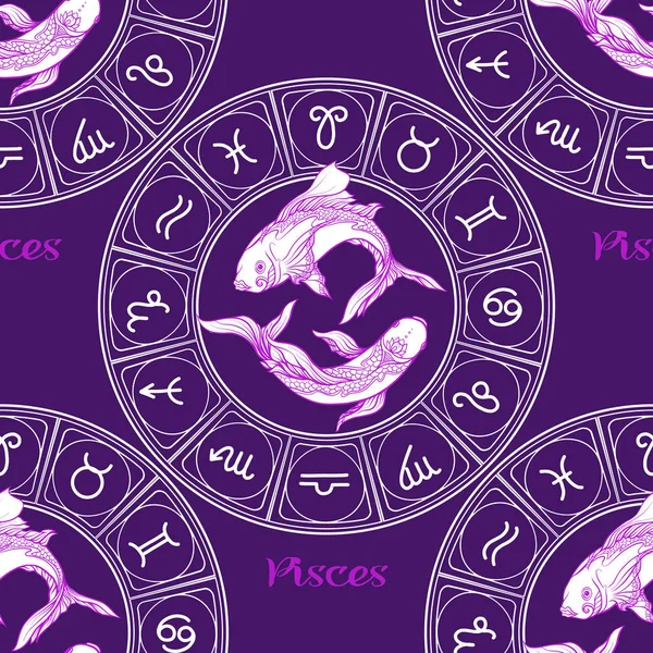 El patrón sin costuras con los símbolos del horóscopo, los indicios del zodíaco — Archivo Imágenes Vectoriales
