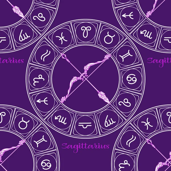 Modèle sans couture avec des symboles d'un horoscope, signes du zodiaque — Image vectorielle