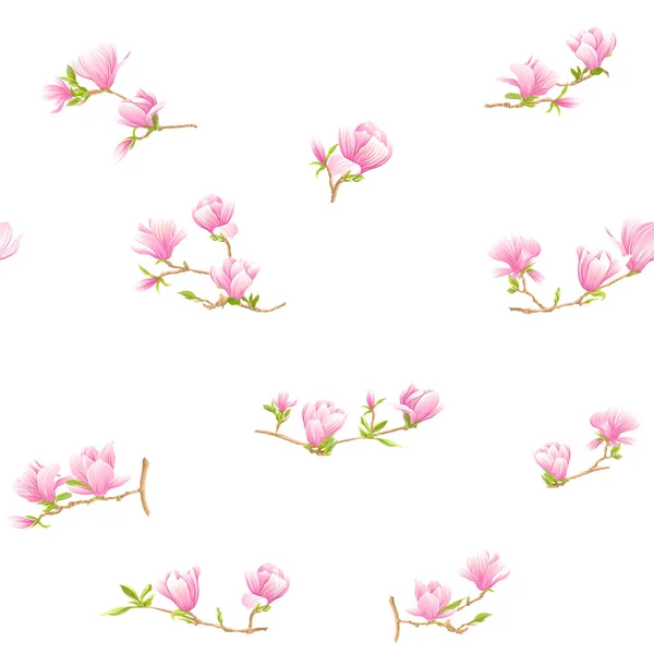 Patrón sin costuras con flores de magnolia rosa. Ilustración vectorial . — Archivo Imágenes Vectoriales