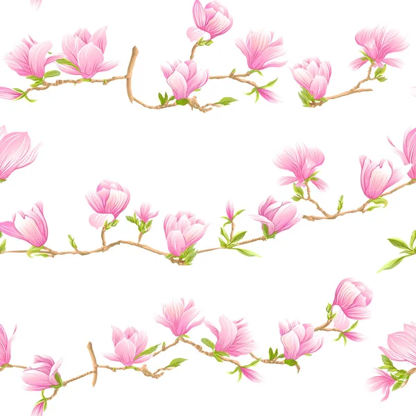 Nahtloses Muster mit rosa Magnolienblüten. Vektorillustration. — Stockvektor
