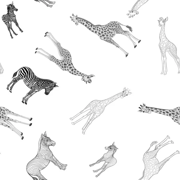 Безшовний візерунок, фон з дорослими зебрами, жирафами, зебрами та жирафами. Векторні ілюстрації . — стоковий вектор