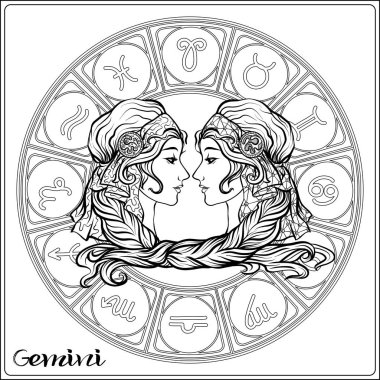 Zodyak işareti. Astrolojik burç koleksiyonu. Vektör çizim