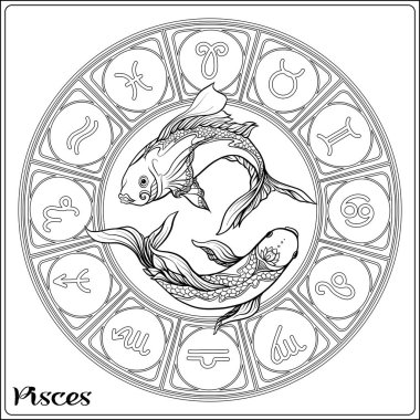 Zodyak işareti. Astrolojik burç koleksiyonu. Vektör çizim
