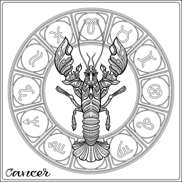 Cancro Segno Zodiacale Raccolta Astrologica Oroscopi Illustrazione Vettoriale Contorno Schema — Vettoriale Stock
