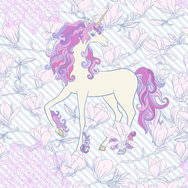 Pembe Manolya çiçek ile Seamless modeli. Vektör çizim.