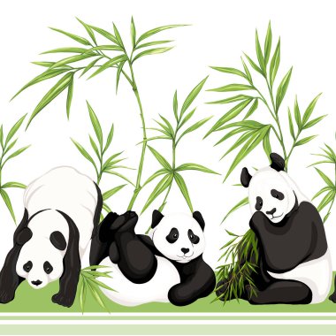 Dikişsiz desen, arka plan. pandalar ve bambu ile. 