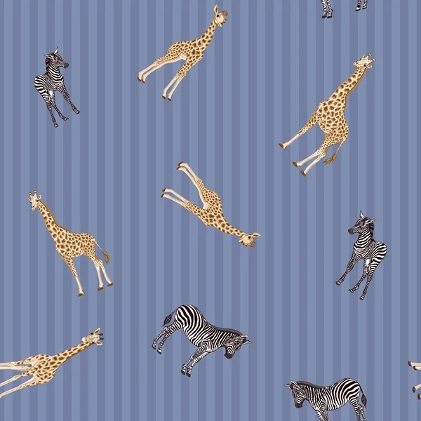 Patrón sin costuras, fondo con cebra adulta y jirafa y cebra y jirafa cachorros. Ilustración vectorial . — Archivo Imágenes Vectoriales