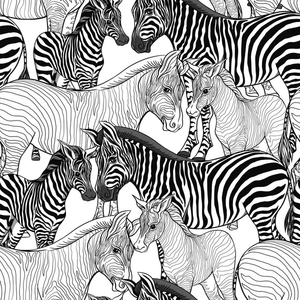 Dikişsiz desen, Yetişkin zebra ve zebra yavrusu arka plan. Vektör çizim.  