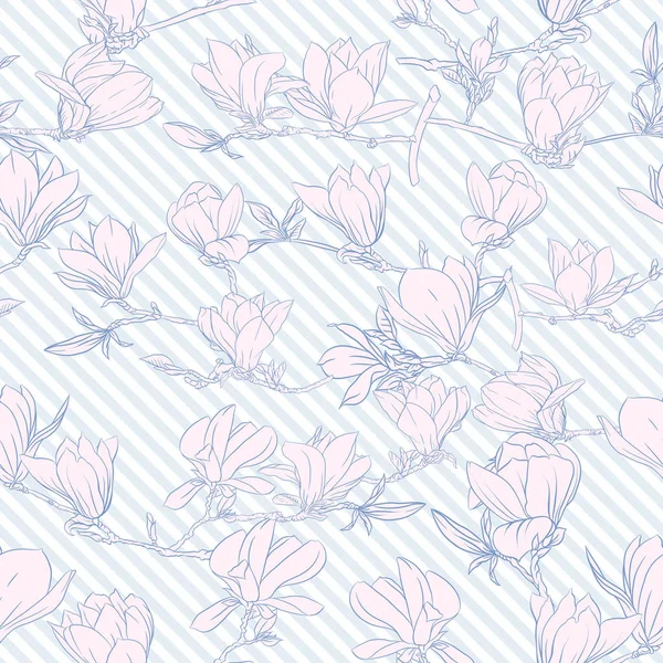 Seamless mönster med rosa magnolia blommor. Vektorillustration. — Stock vektor