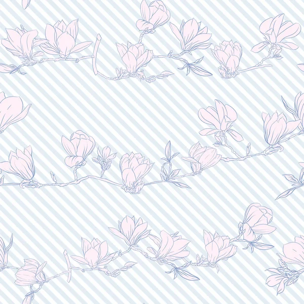 无缝图案与粉红色玉兰花。矢量插图. — 图库矢量图片