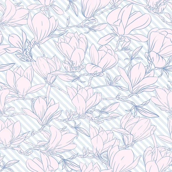 Seamless mönster med rosa magnolia blommor. Vektorillustration. — Stock vektor