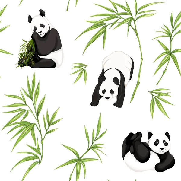 Seamless pattern, background. with pandas and bamboo. 