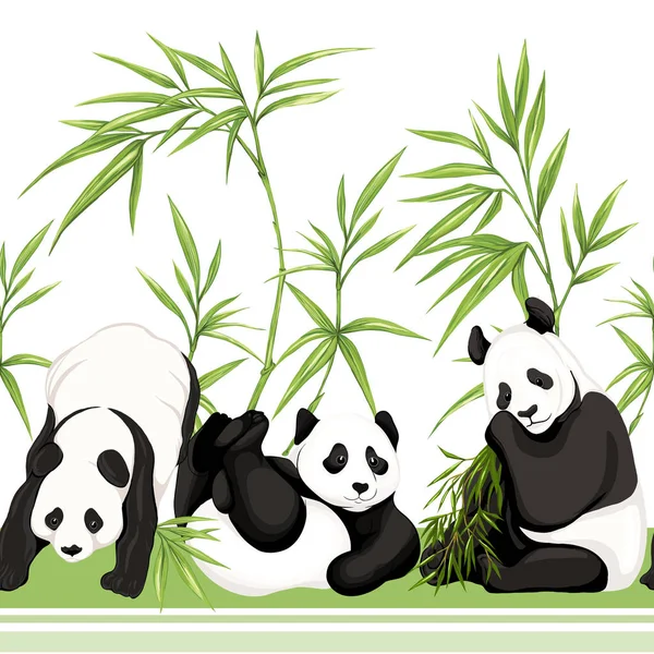 Seamless pattern, background. with pandas and bamboo. 
