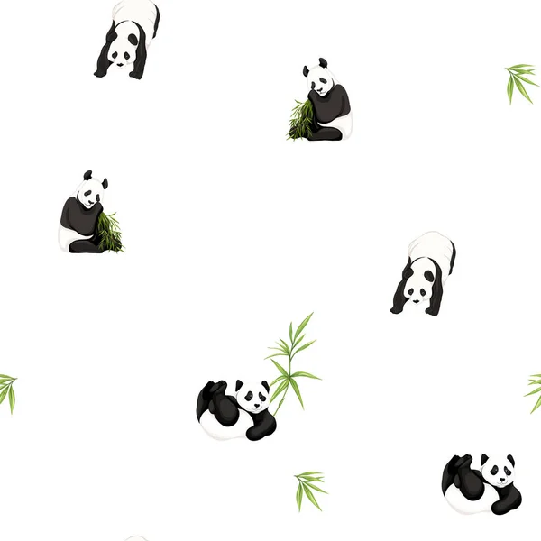 Naadloze patroon, achtergrond. met Panda en bamboe. — Stockvector