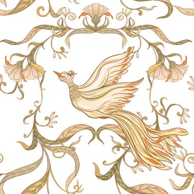 Vintage çiçekler ve kuşlar seamless modeli, arka plan.