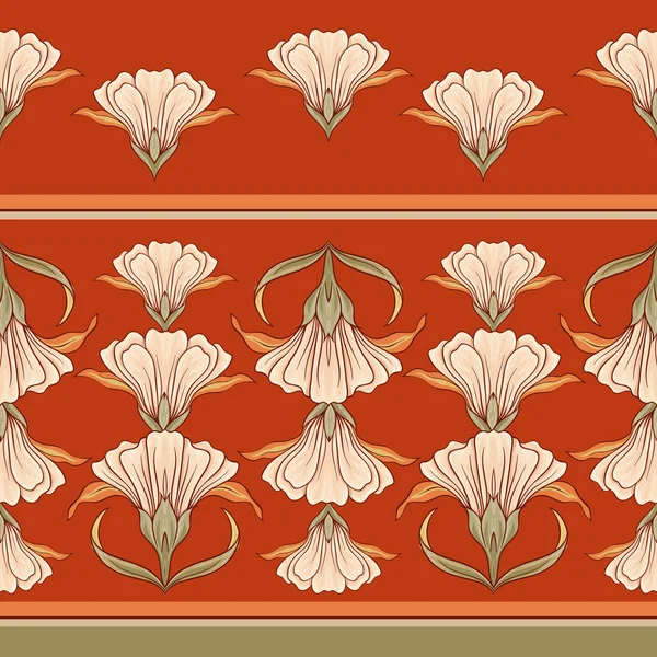 Kwiatowy bezszwowy wzór, tło w stylu art nouveau, — Wektor stockowy
