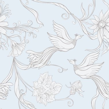 Vintage çiçekler ve kuşlar seamless modeli, arka plan.