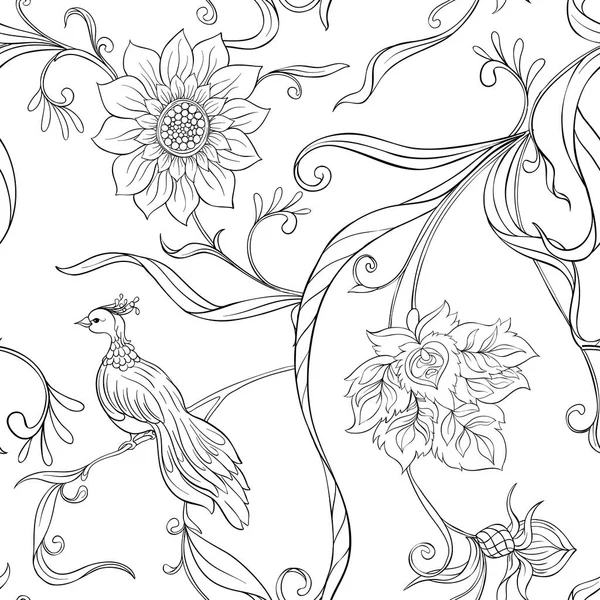 ビンテージ花や鳥のシームレスなパターン、背景. — ストックベクタ