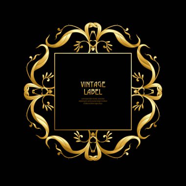 Çerçeve, art nouveau tarzında siyah zemin üzerine altın renkli kenarlık. Ürün veya kozmetik etiketi. Vintage, eski, retro tarzı. Hisse senedi vektör çizim.