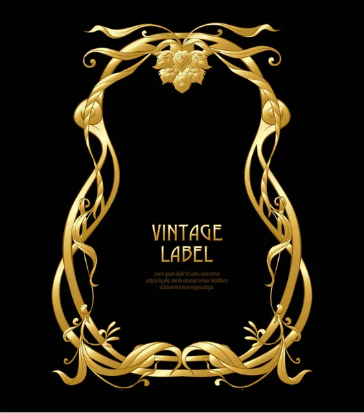 Frame Border Art Nouveau Style Gold Color Black Background Label — Stock Vector