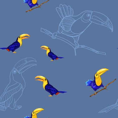 Dikişsiz desen, kuşlar ile arka plan. Vektör çizim