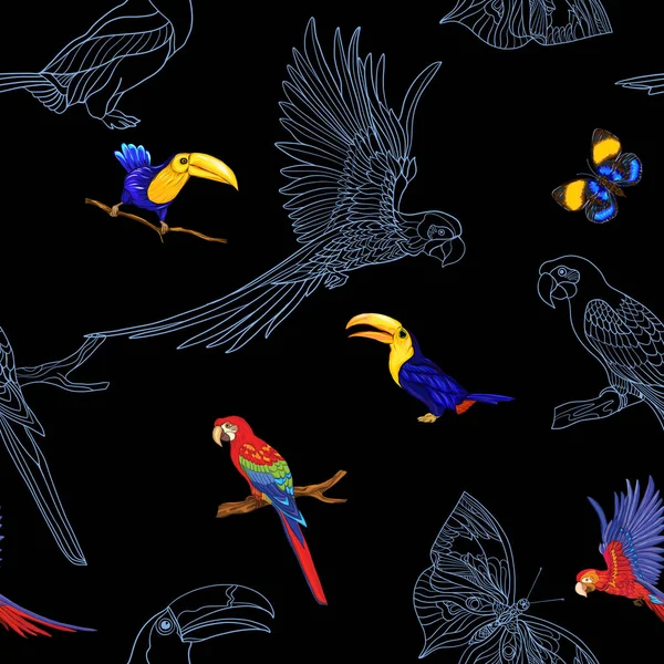 Seamless mönster, bakgrund med fåglar. Vektorillustration — Stock vektor