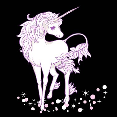 Tek boynuzlu at. Vektör çizim. 