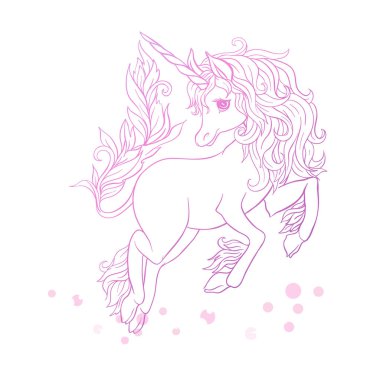 Tek boynuzlu at. Vektör çizim. 